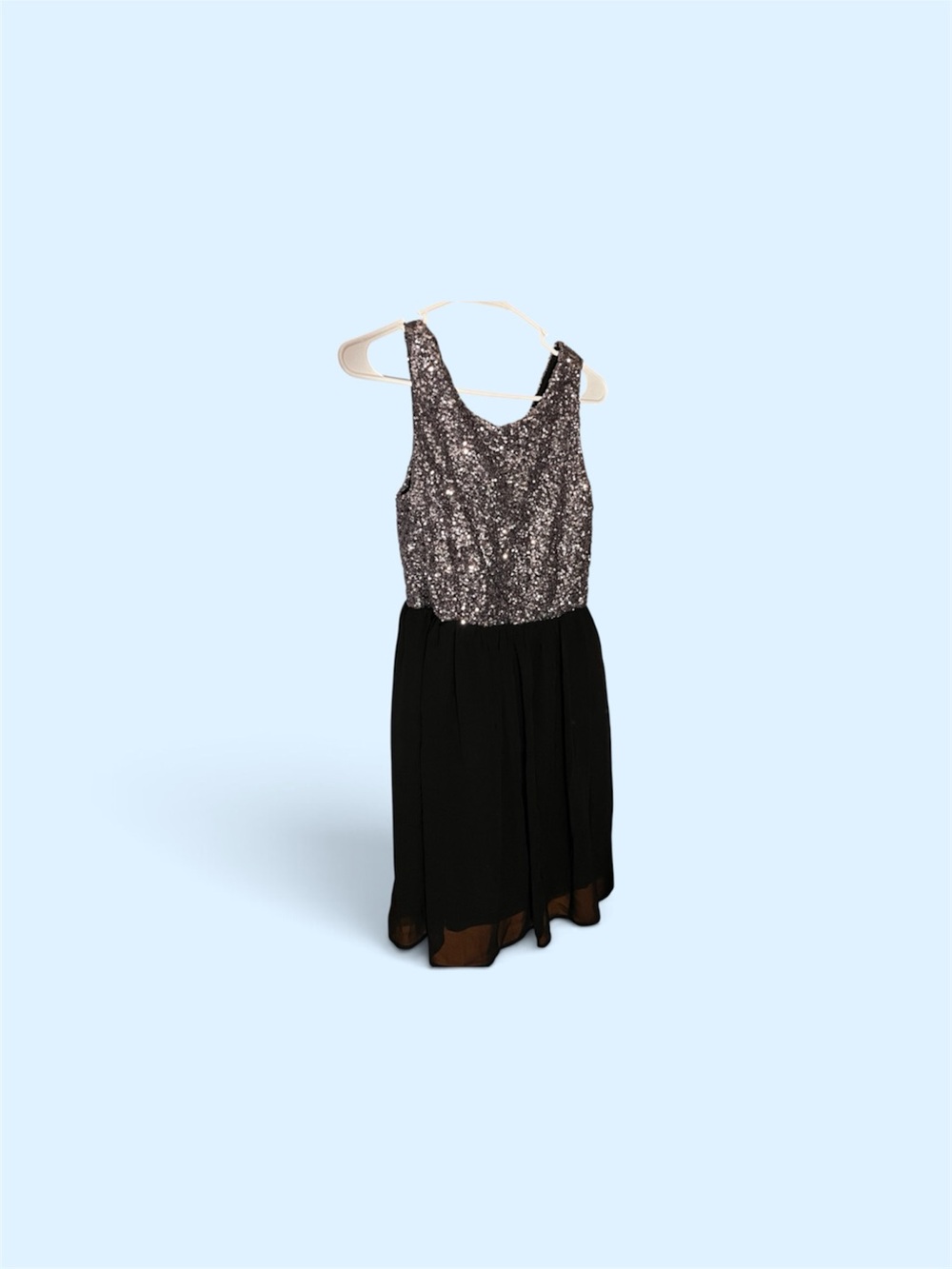 Silver Sequin Bodice Black Skirt Dress